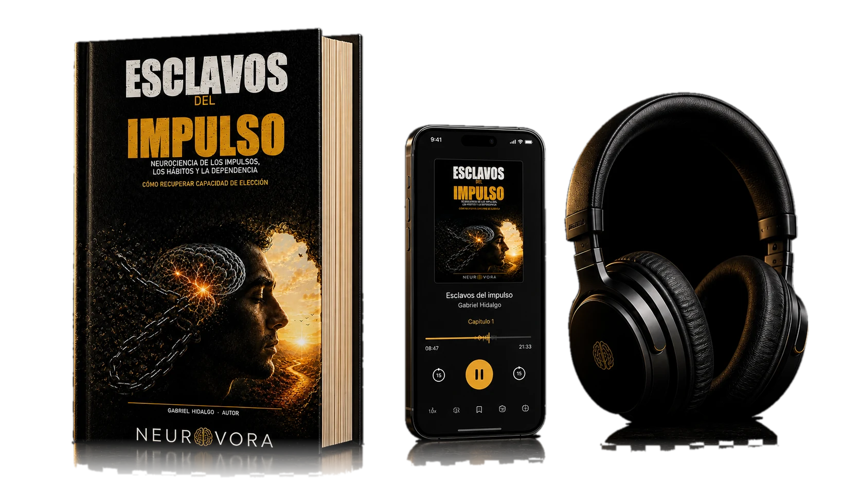 Esclavos del impulso con teléfono y audífonos